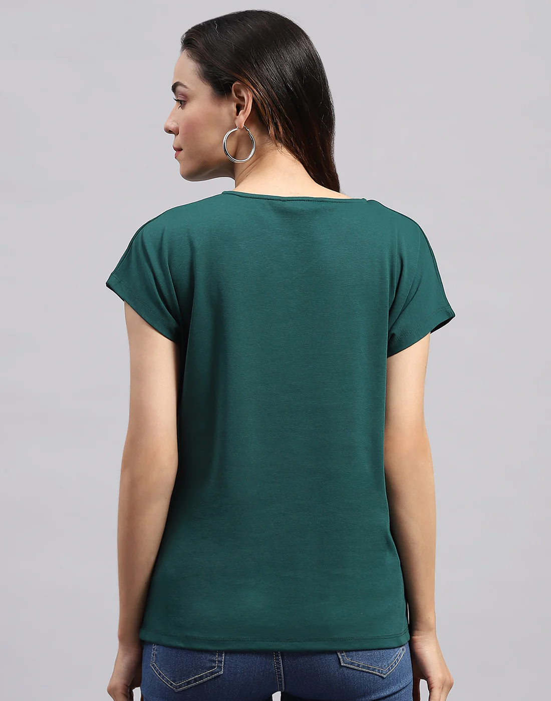 Women Green Printed Round Neck Half Sleeve Top - Image 5