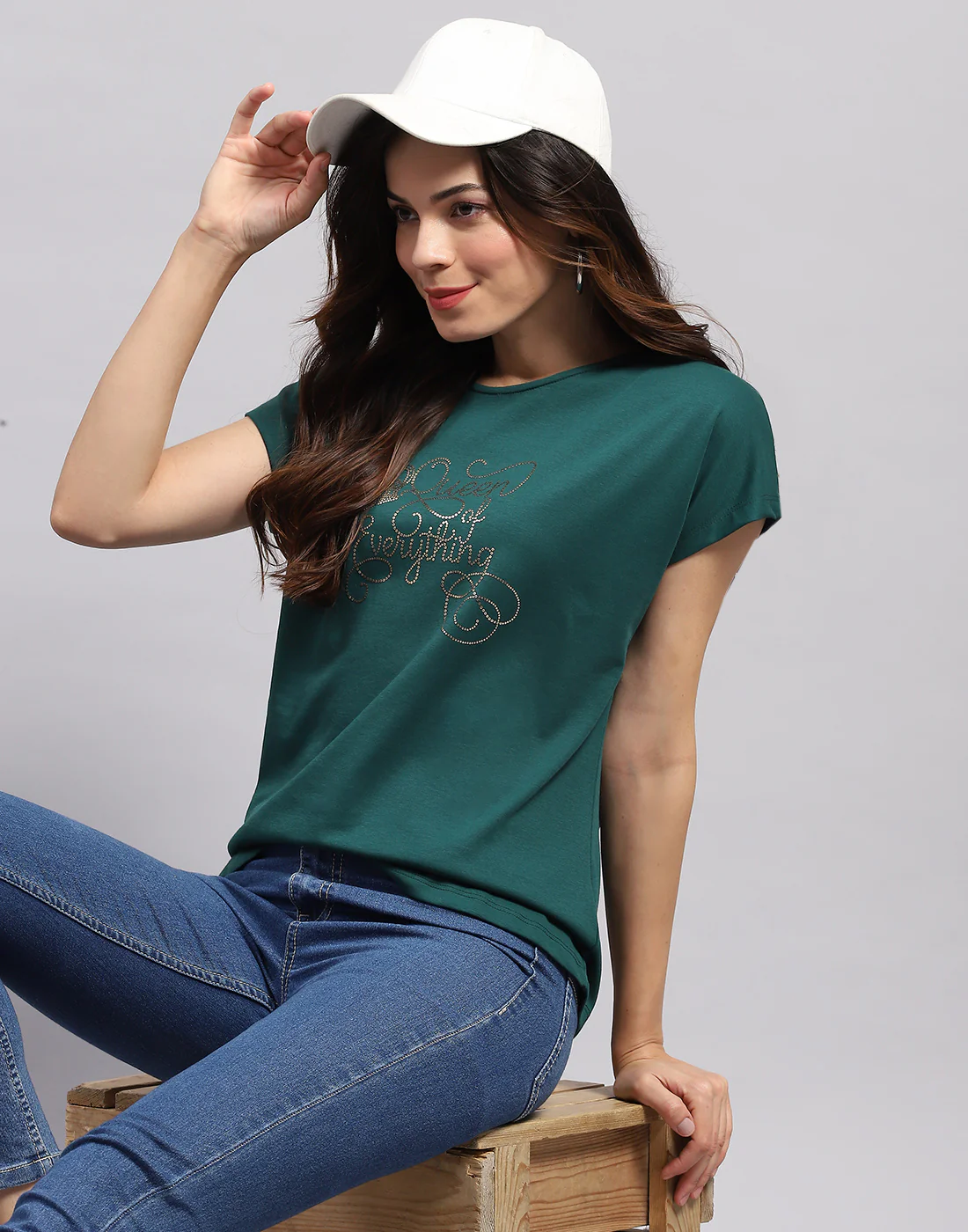 Women Green Printed Round Neck Half Sleeve Top - Image 6