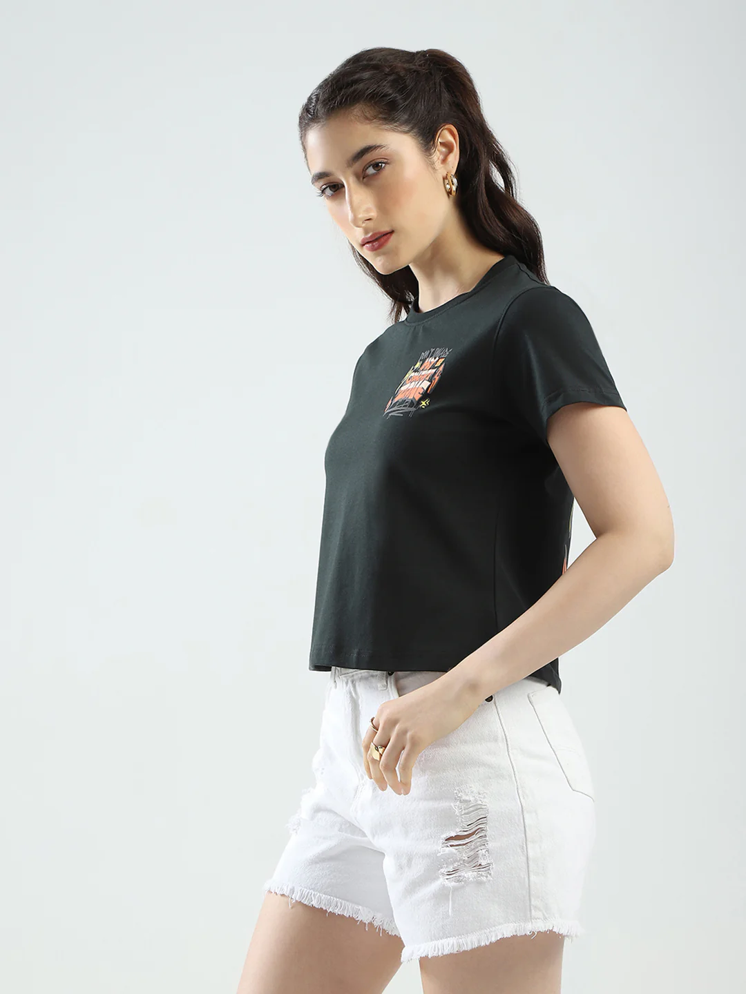 Rock.it Women Green Printed Round Neck Half Sleeve Top - Image 4