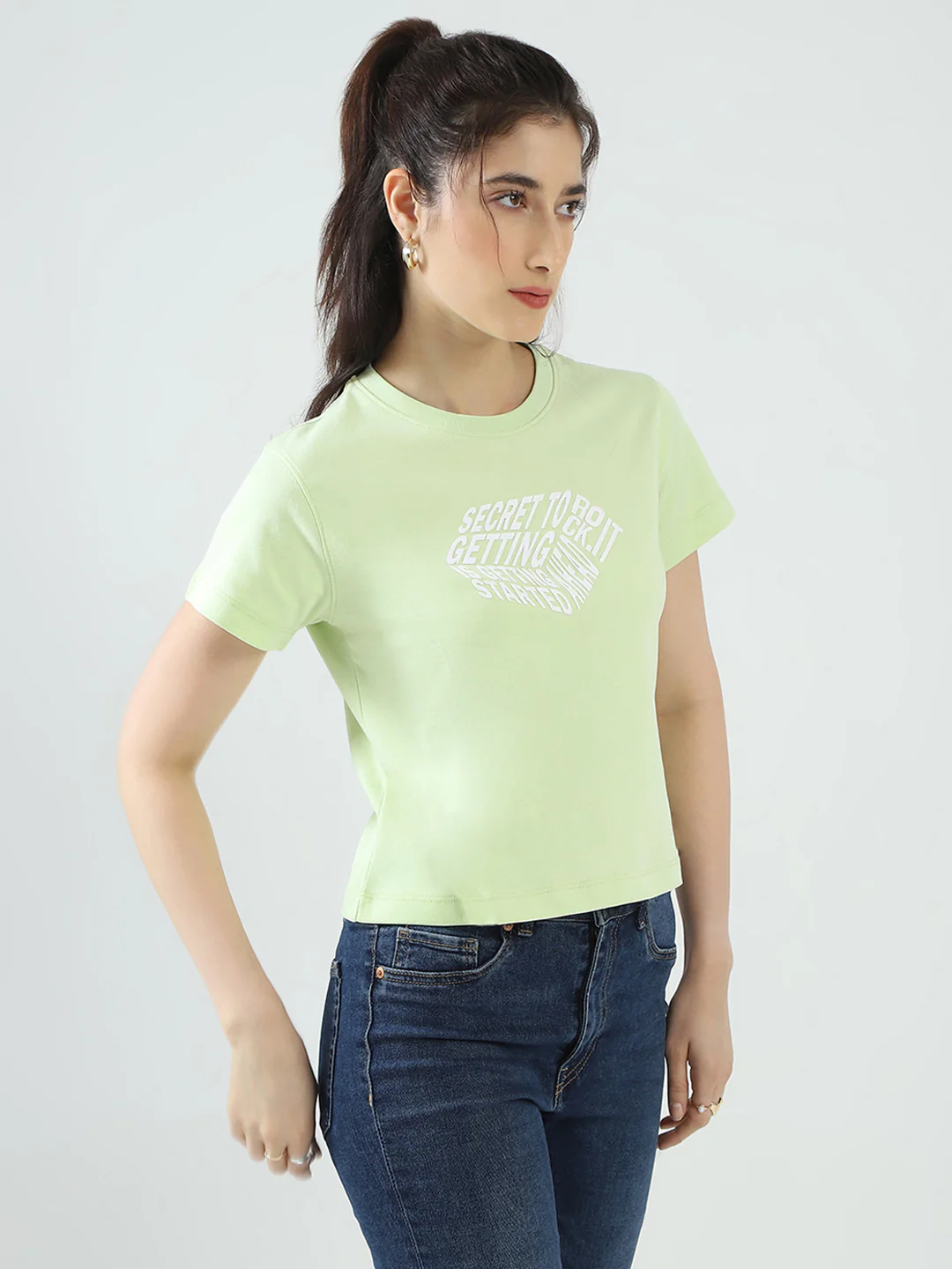 Rock.it Women Green Printed Round Neck Half Sleeve Top - Image 4