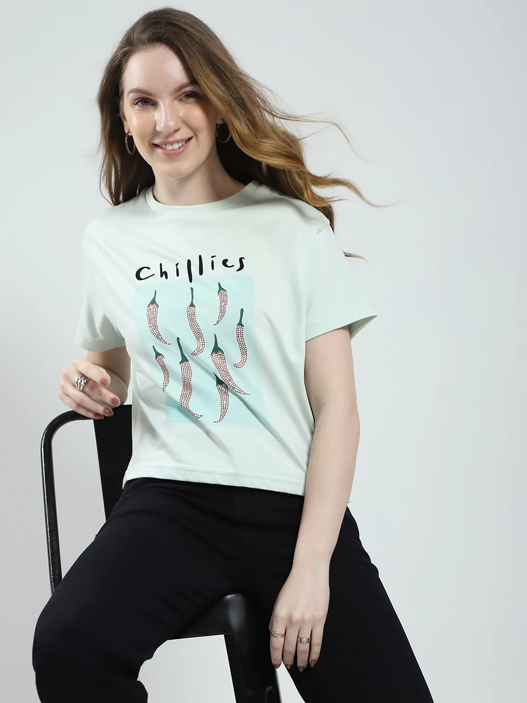 Women Green Printed Round Neck Half Sleeve Top - Image 6