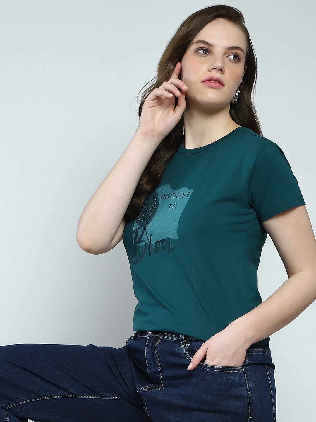 Women Green Printed Round Neck Half Sleeve Top - Image 6