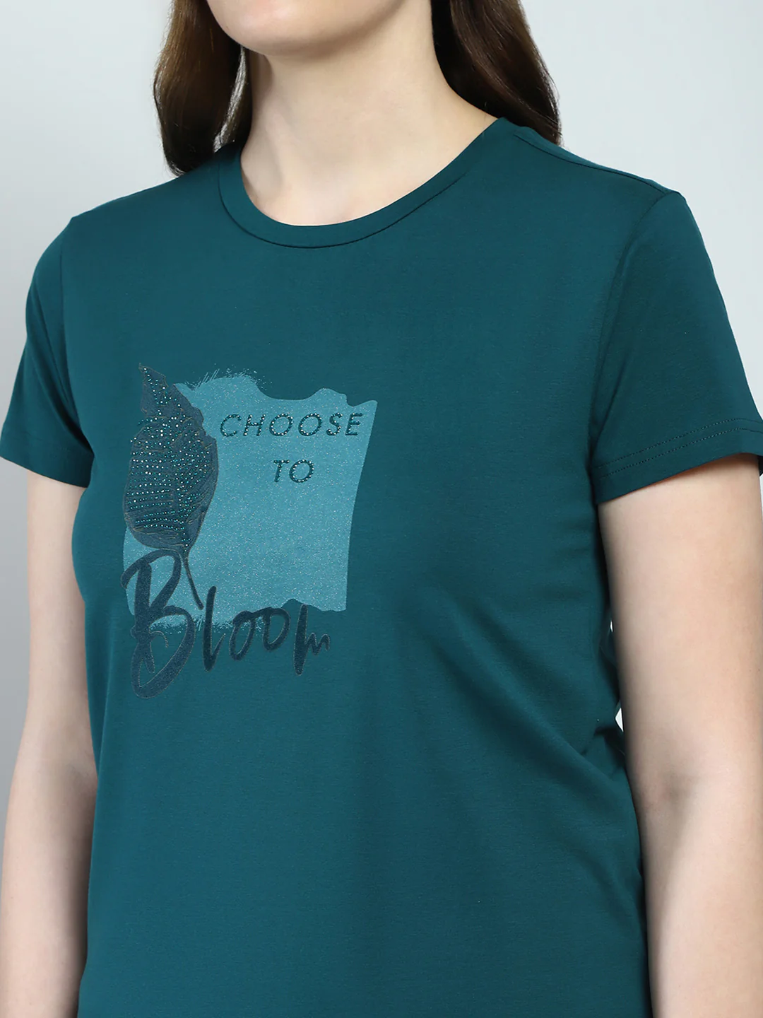 Women Green Printed Round Neck Half Sleeve Top - Image 7