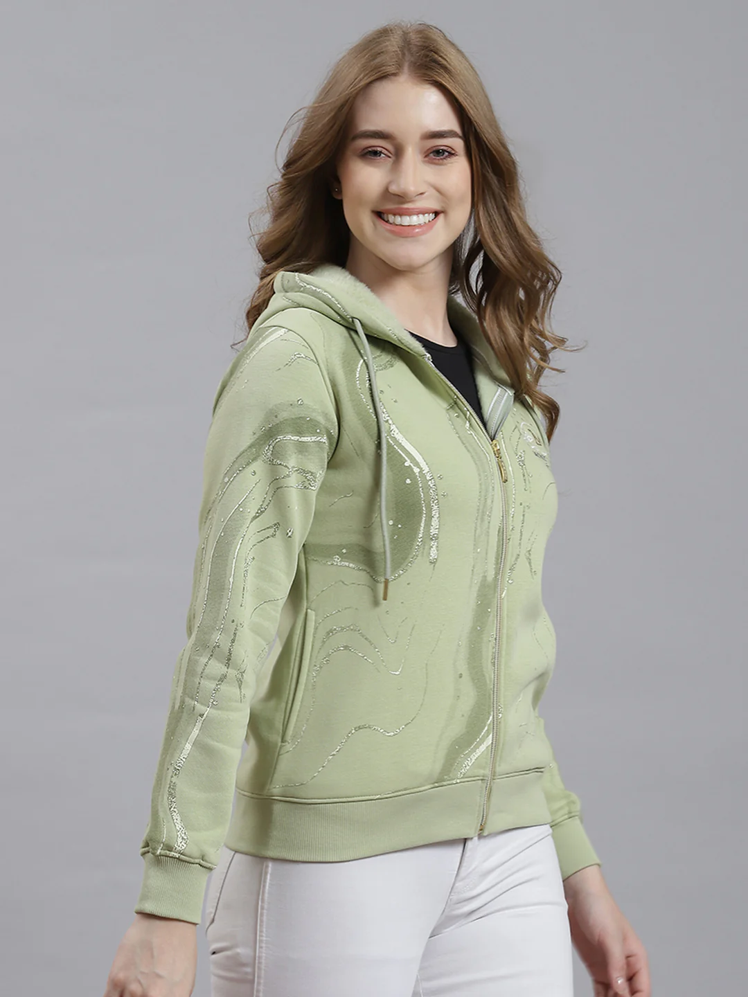 Women Green Printed Sweatshirt - Image 3