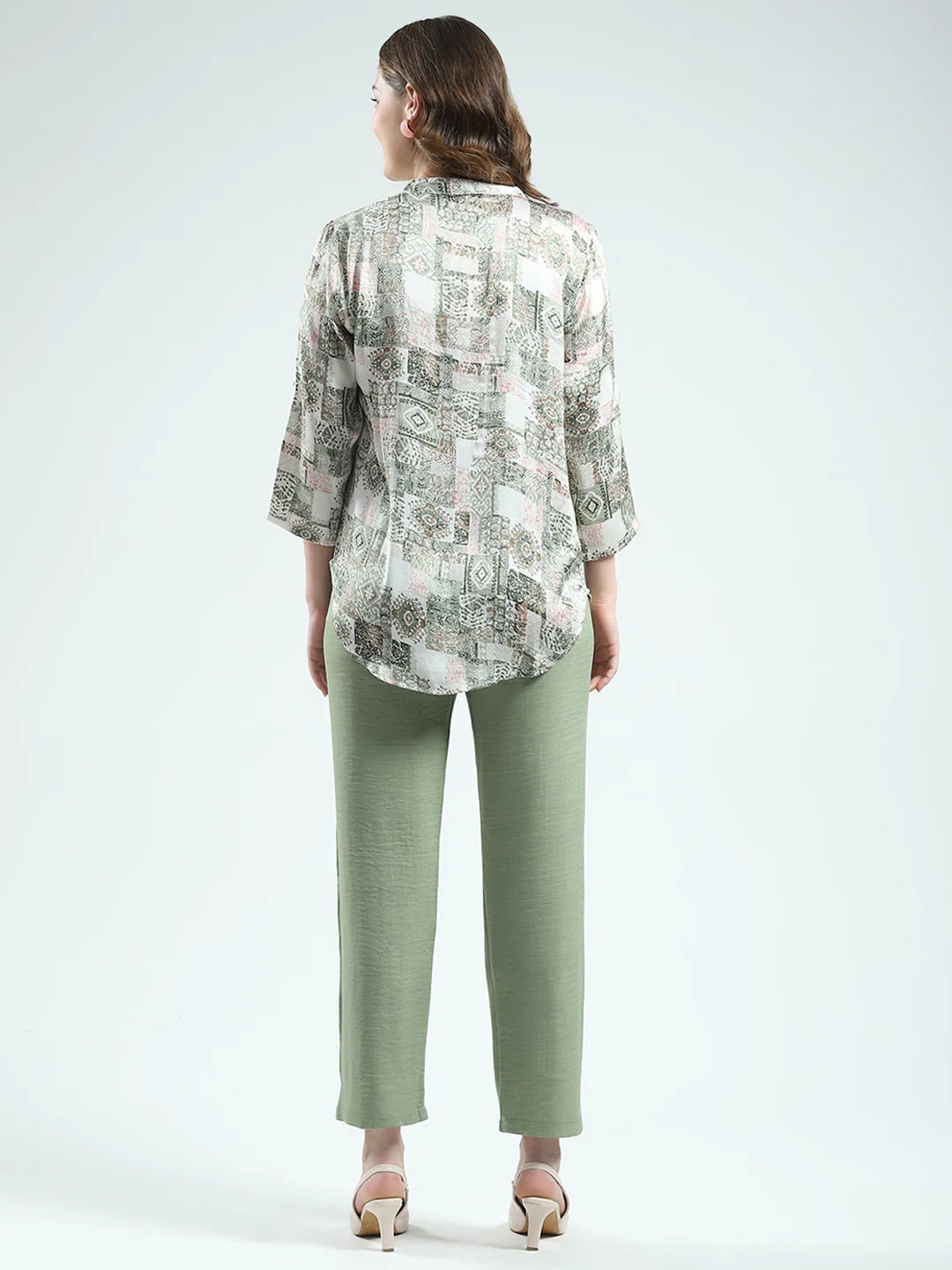 Women Green Printed Round Neck 3/4th Sleeve Cords Set - Image 5