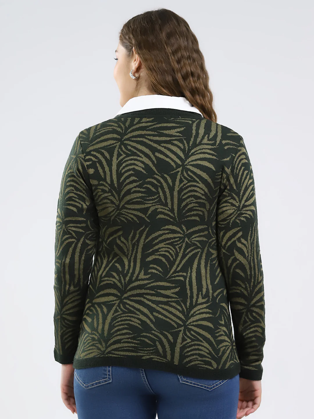 Women Green Printed V Neck Full Sleeve Cardigan - Image 5