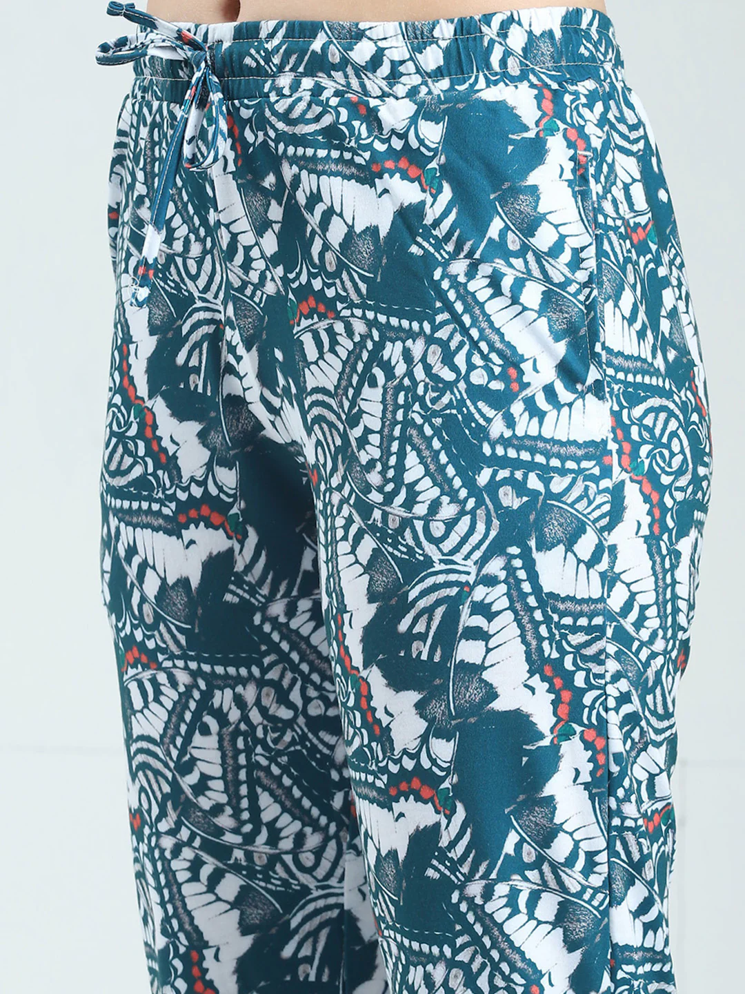 Women Green Printed Round Neck Half Sleeve Lower Set - Image 8