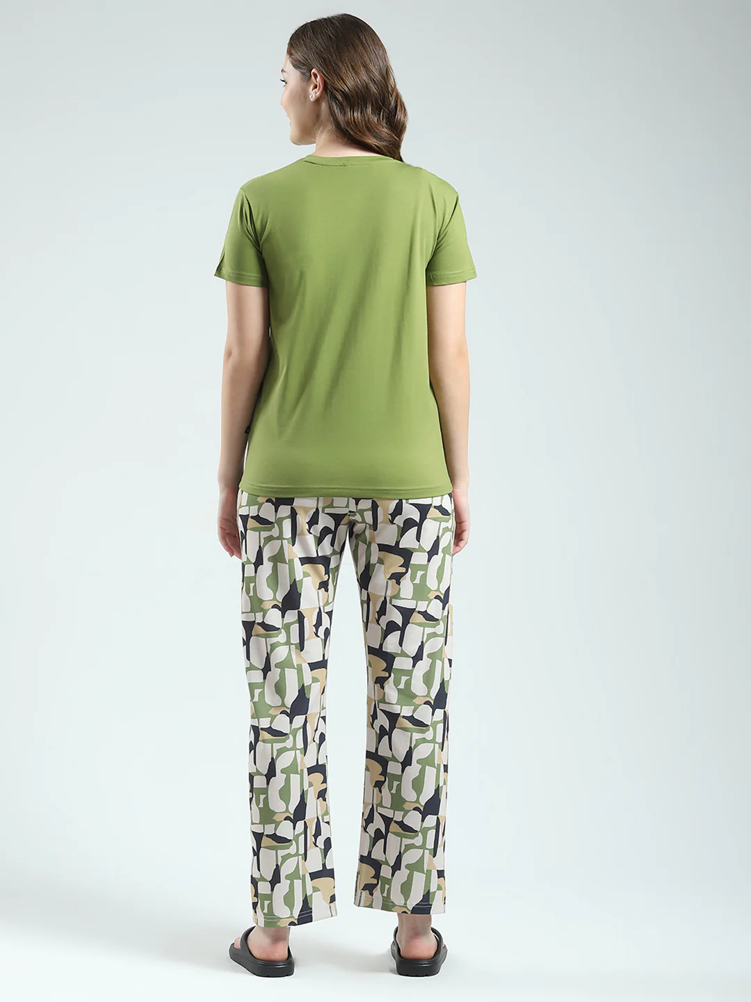 Women Green Printed Round Neck Half Sleeve Lower Set - Image 5