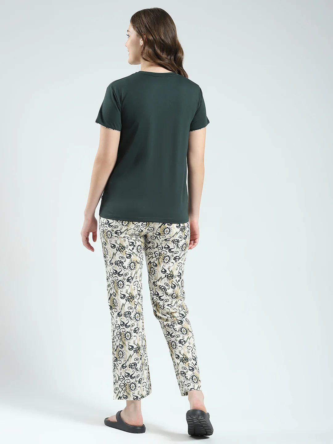 Women Green Printed Round Neck Half Sleeve Lower Set - Image 5