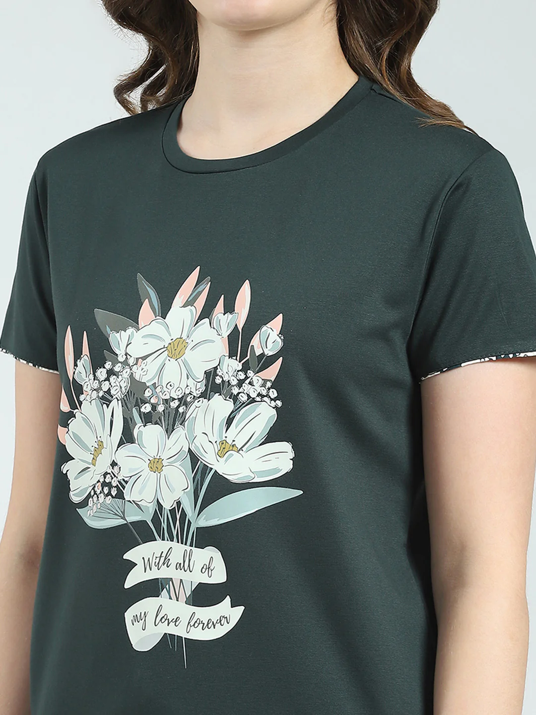 Women Green Printed Round Neck Half Sleeve Lower Set - Image 7