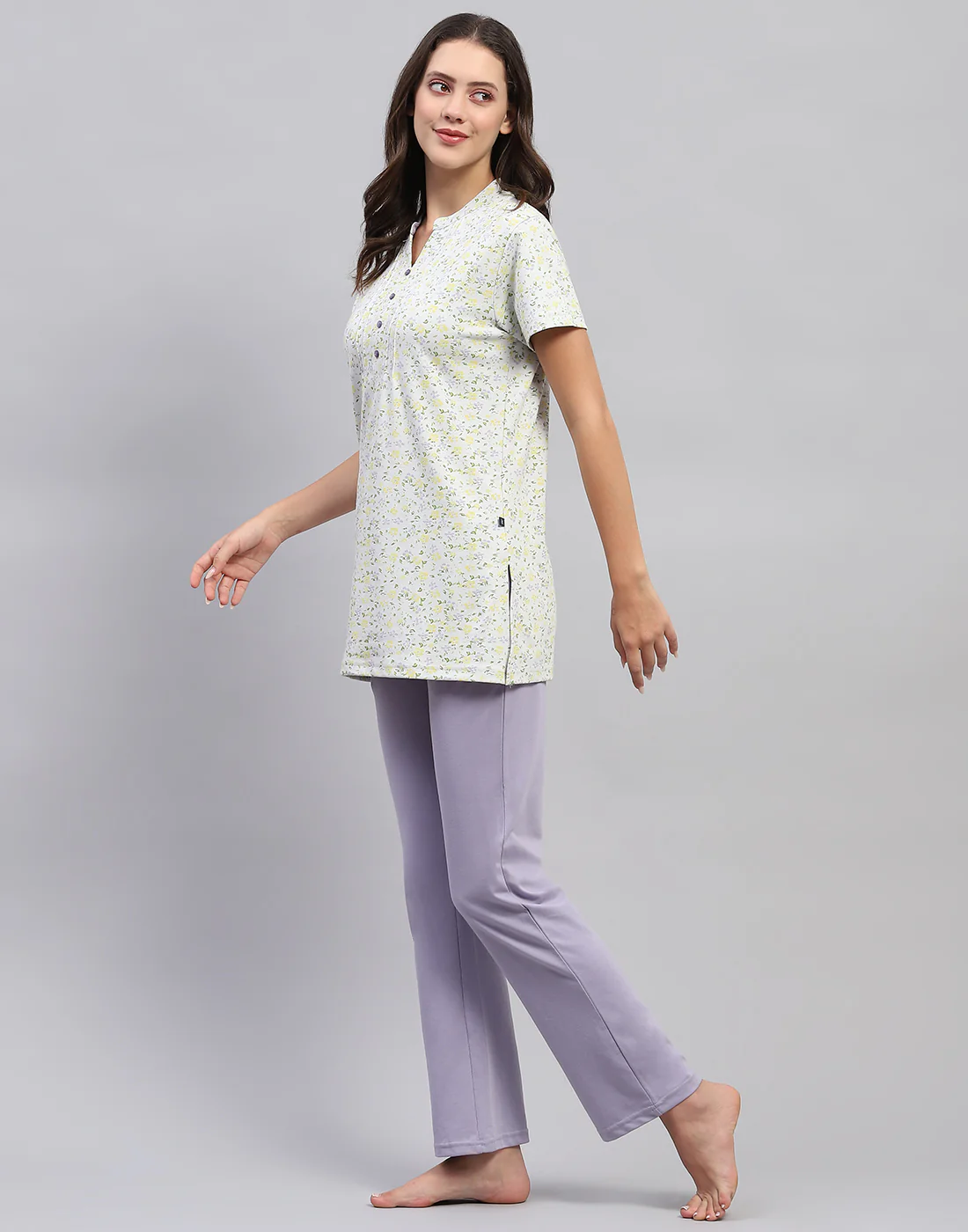 Women Green & Purple Printed Fashion Neck Half Sleeve Lower Set - Image 4
