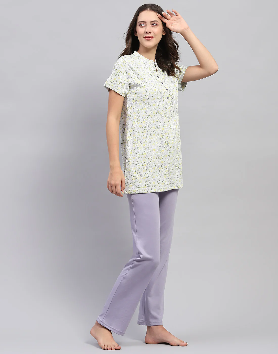 Women Green & Purple Printed Fashion Neck Half Sleeve Lower Set - Image 5