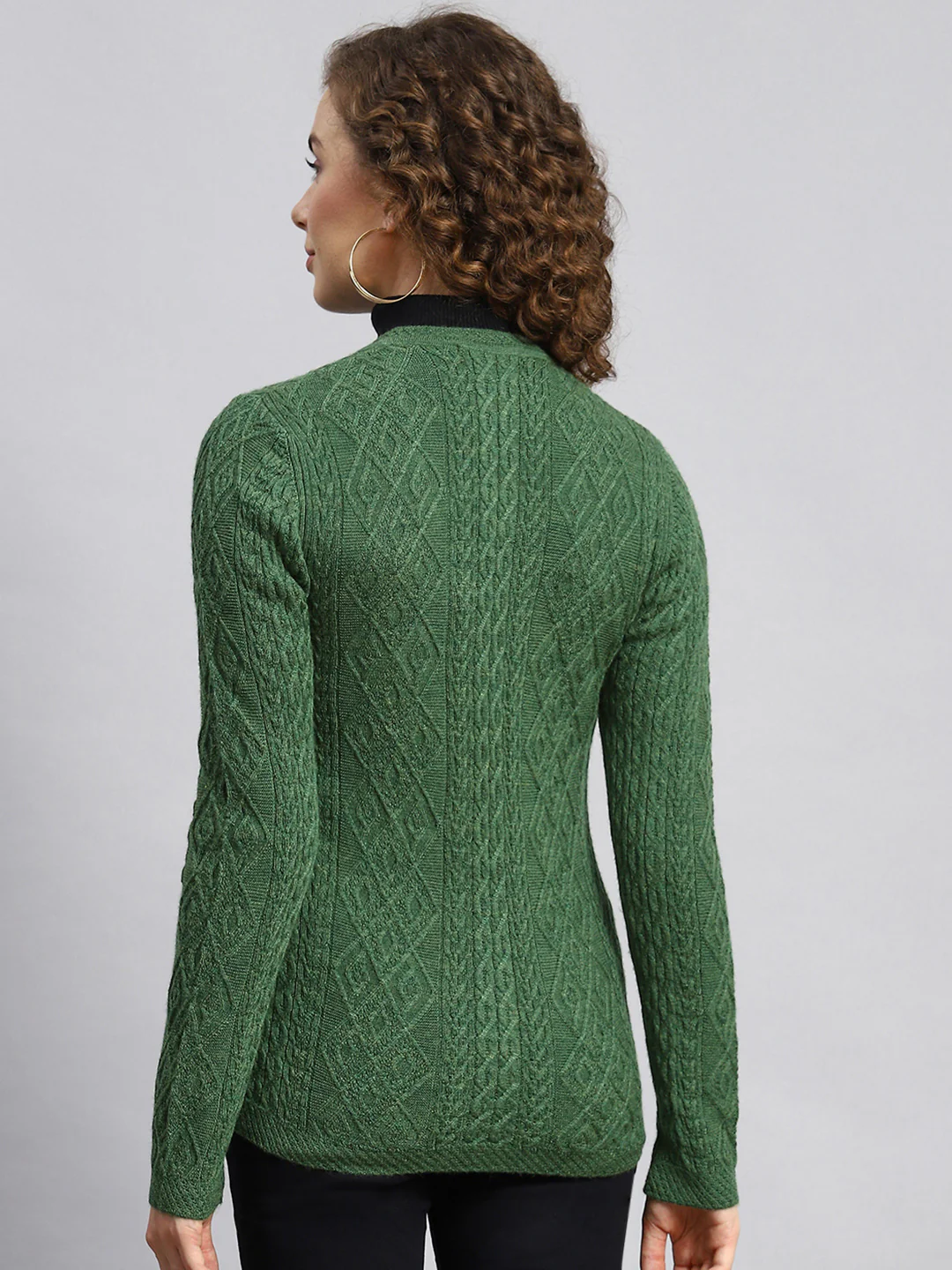 Women Green Self Cardigan - Image 5