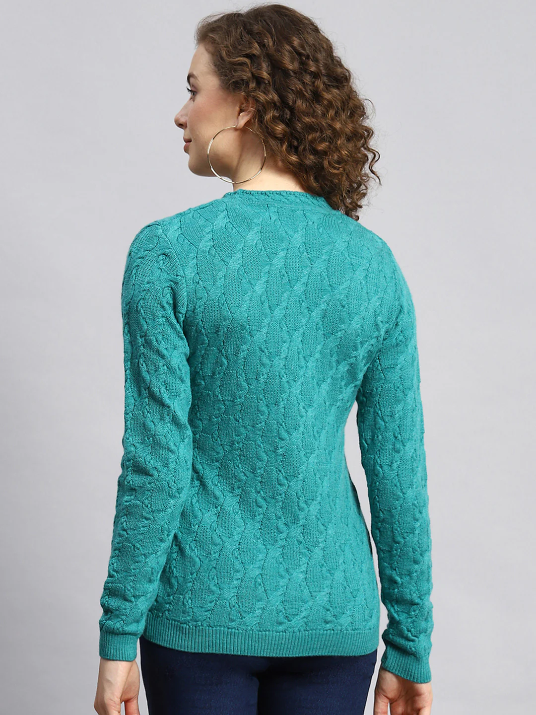 Women Green Self Cardigan - Image 5