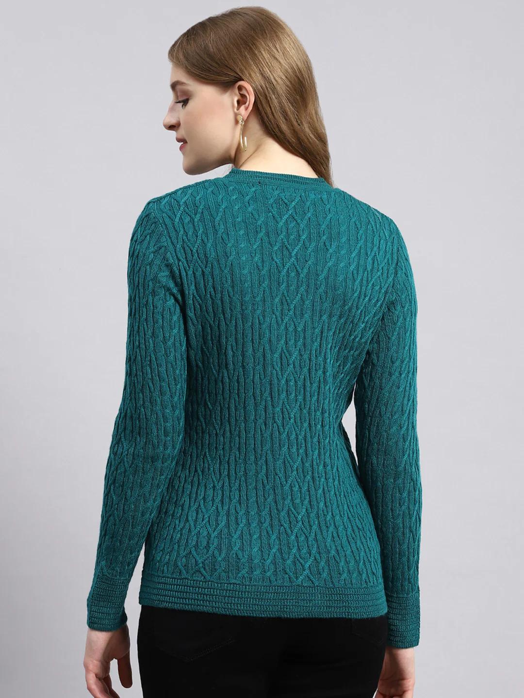 Women Green Self Cardigan - Image 4