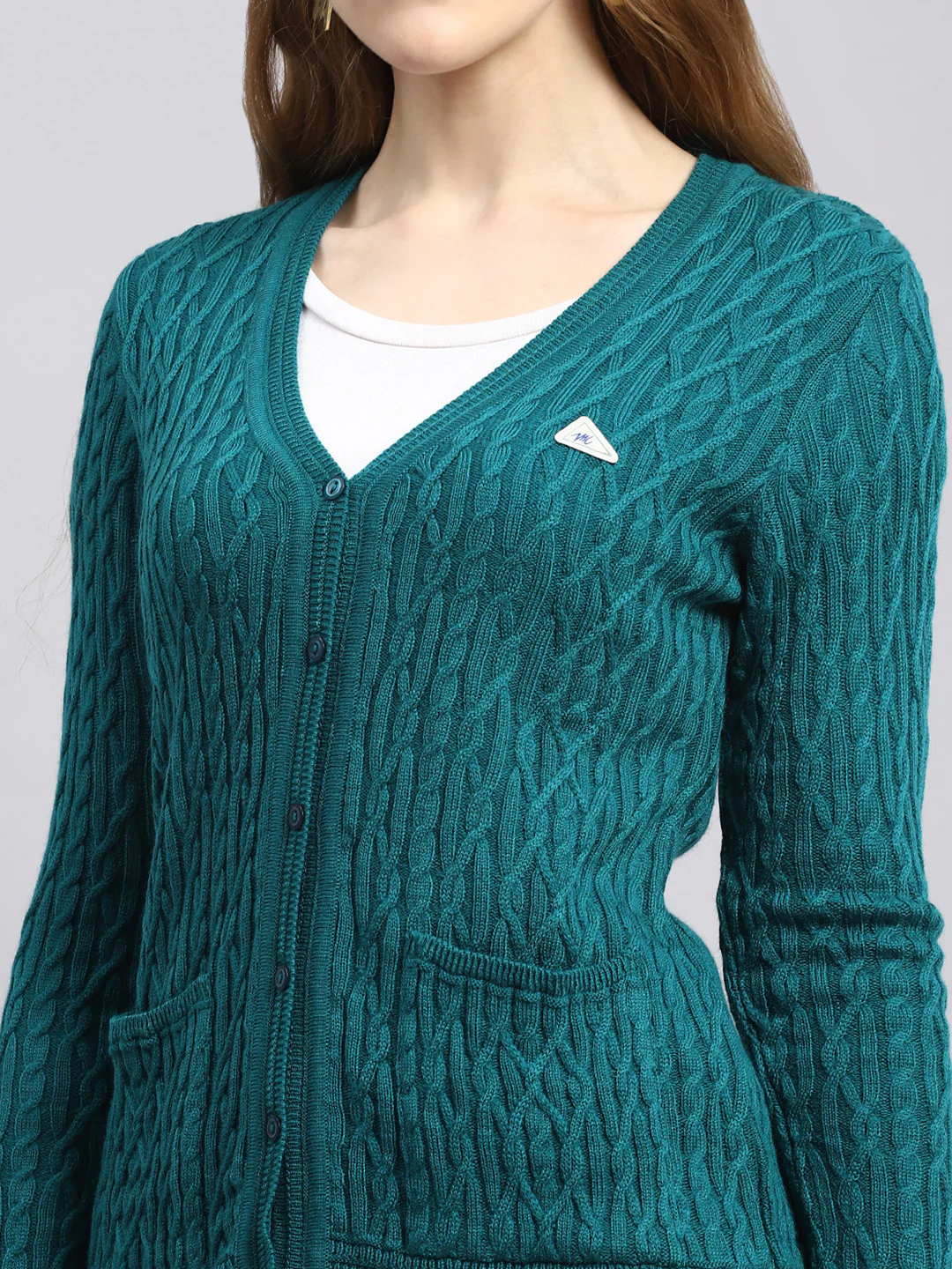 Women Green Self Cardigan - Image 6