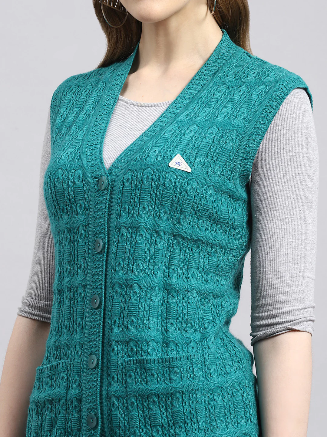 Women Green Self Cardigan - Image 6