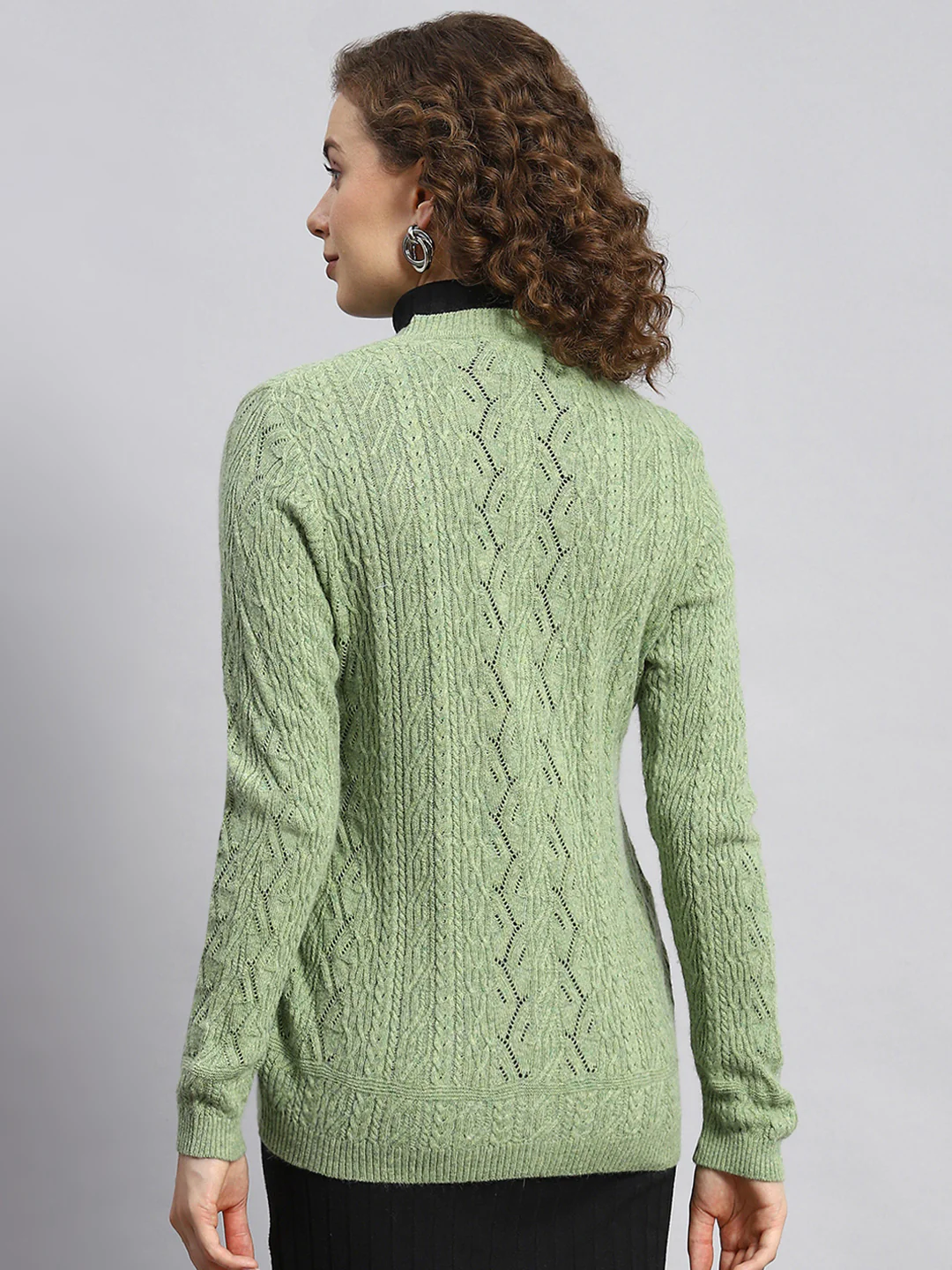 Women Green Self Cardigan - Image 5