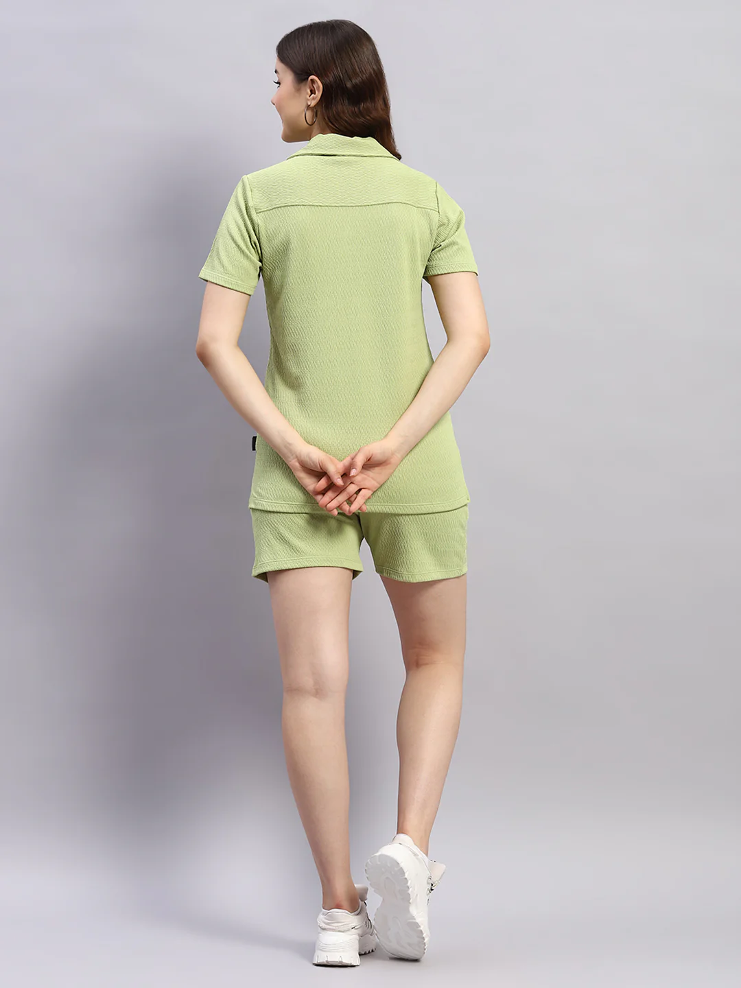 Rock.it Women Green Self Design Collar Half Sleeve Cords Set - Image 2