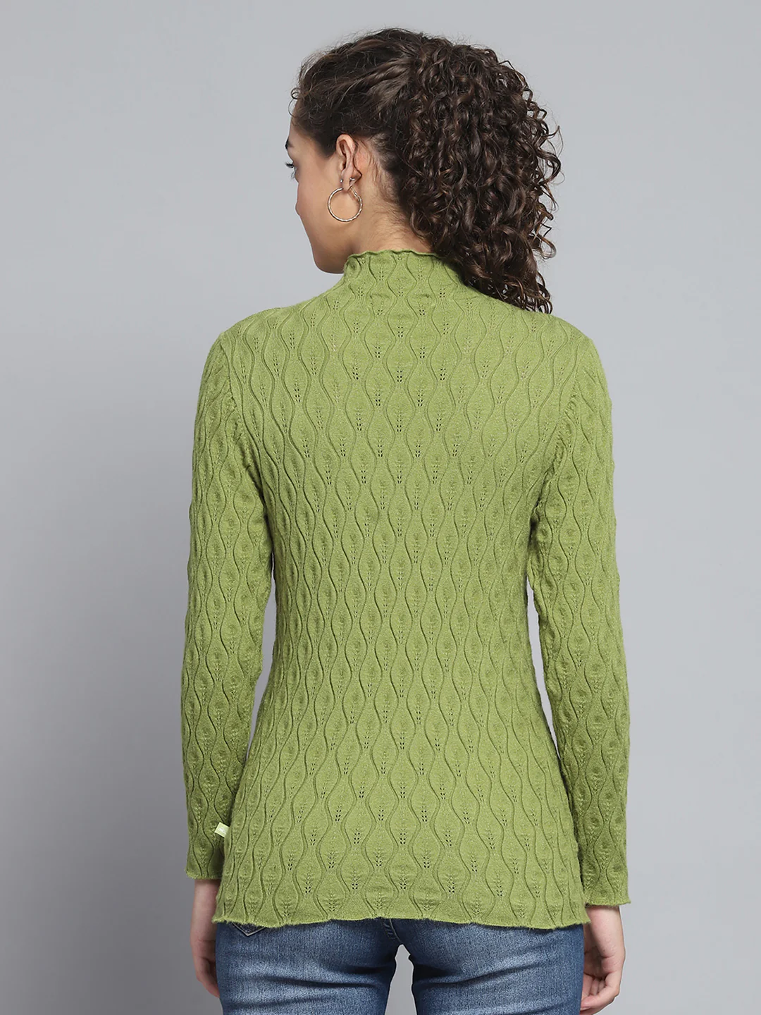 Women Green Self Design High Neck Full Sleeve Sceavy - Image 5
