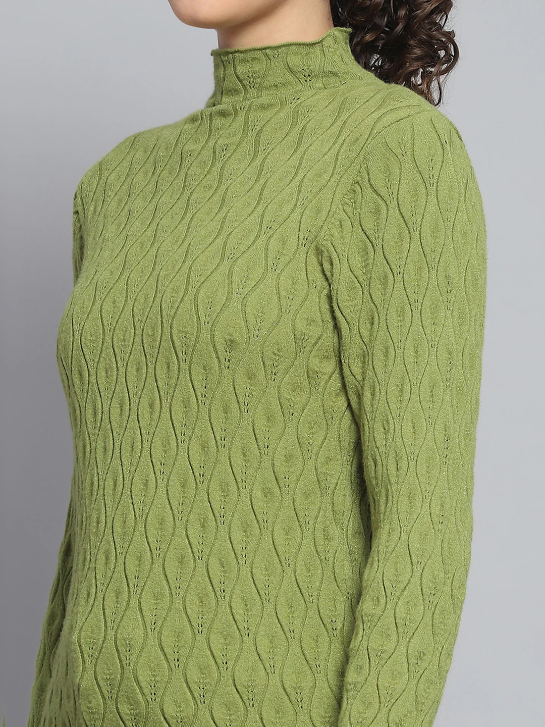 Women Green Self Design High Neck Full Sleeve Sceavy - Image 7