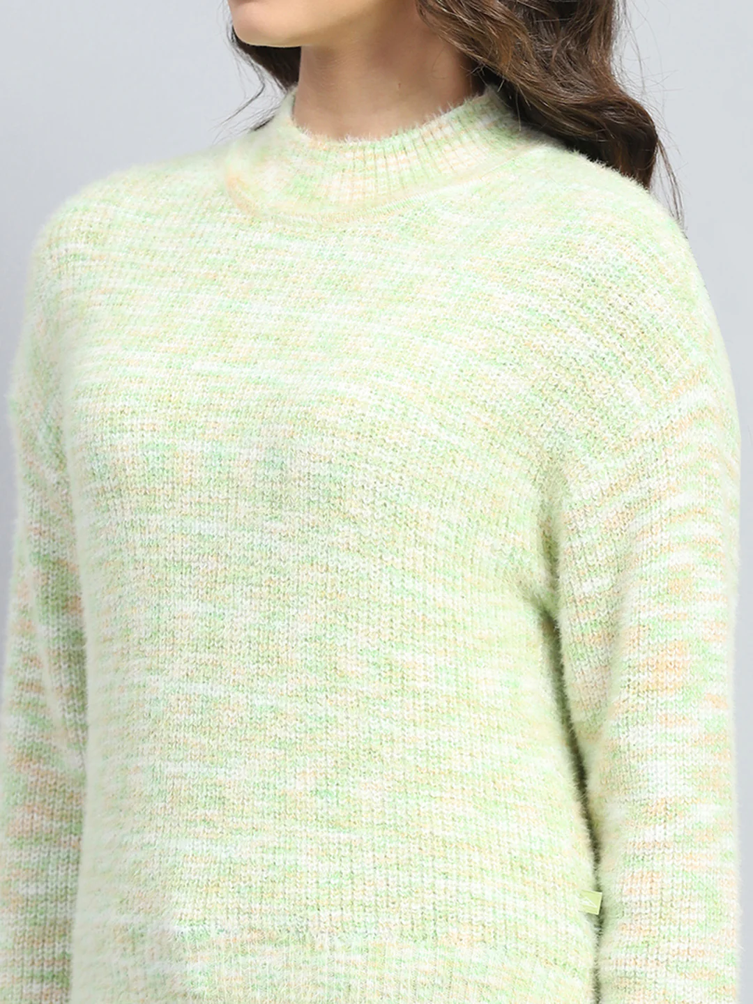 Women Green Self Design Round Neck Full Sleeve Winter Top - Image 6