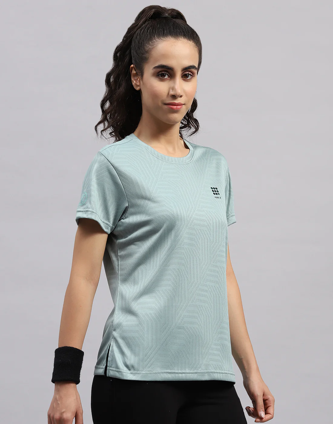 Rock.it Women Green Self Design Round Neck Half Sleeve Top - Image 4