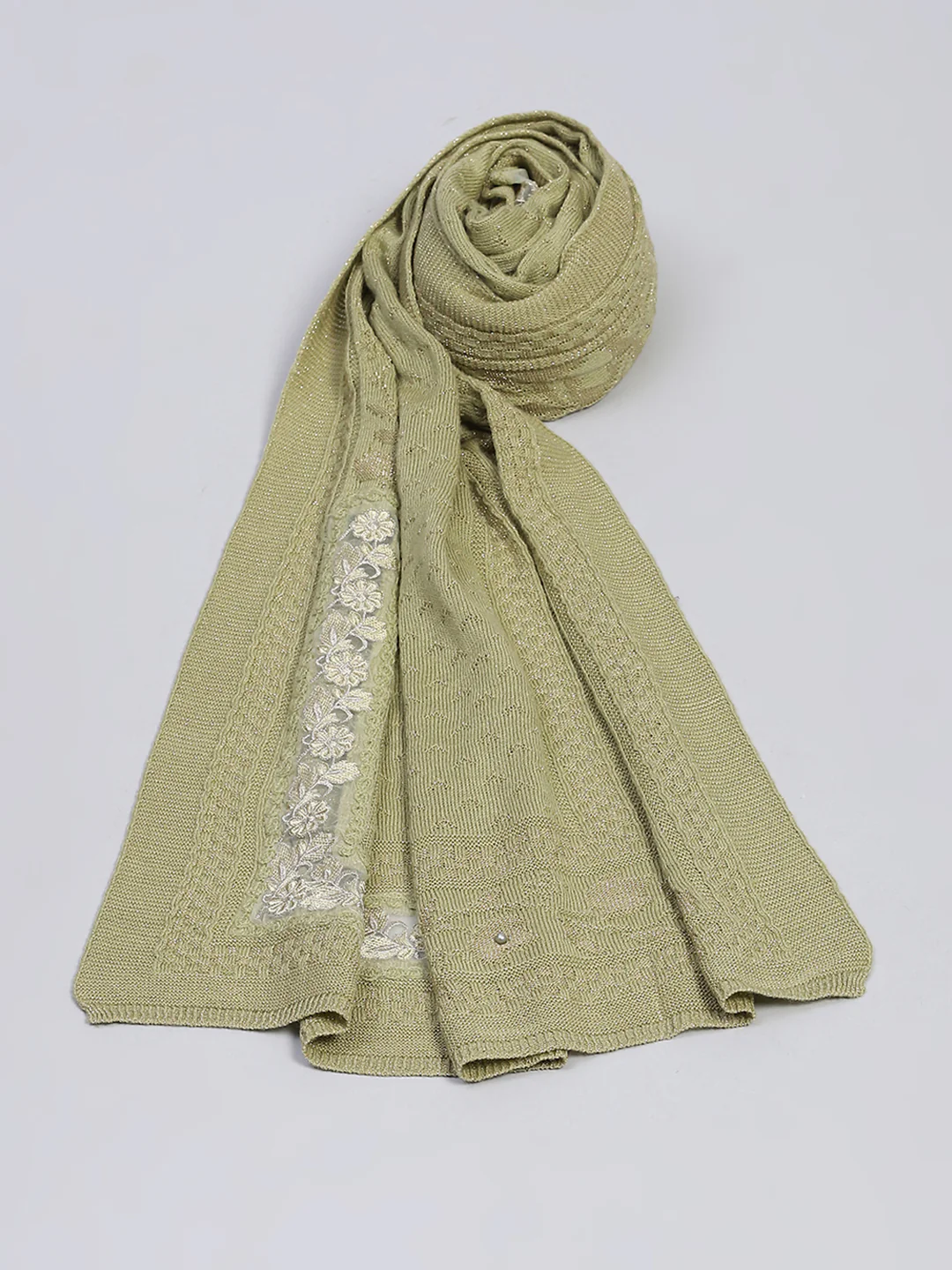 Women Green Self Design Stole - Image 6