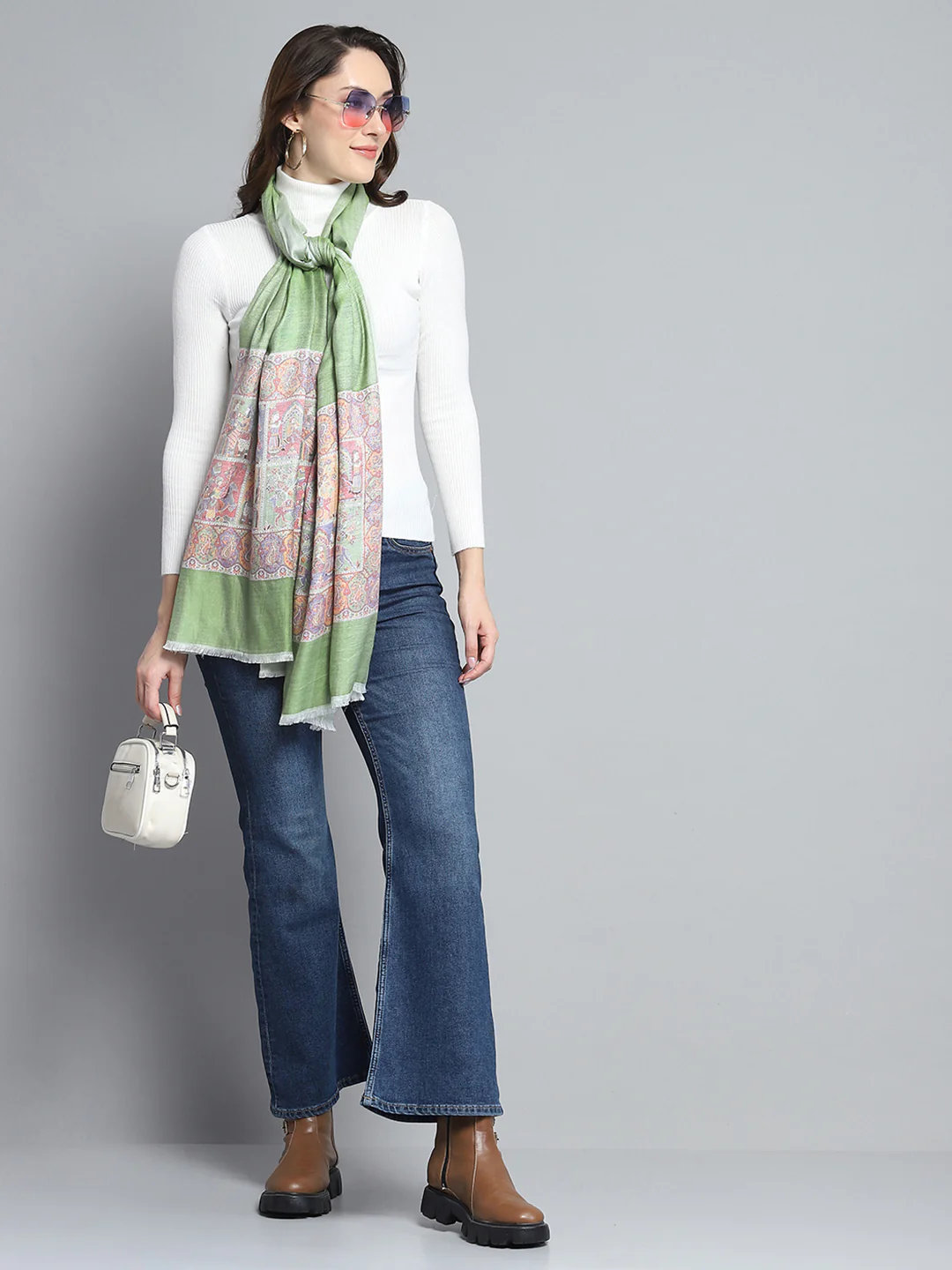 Women Green Self Design Stole - Image 2