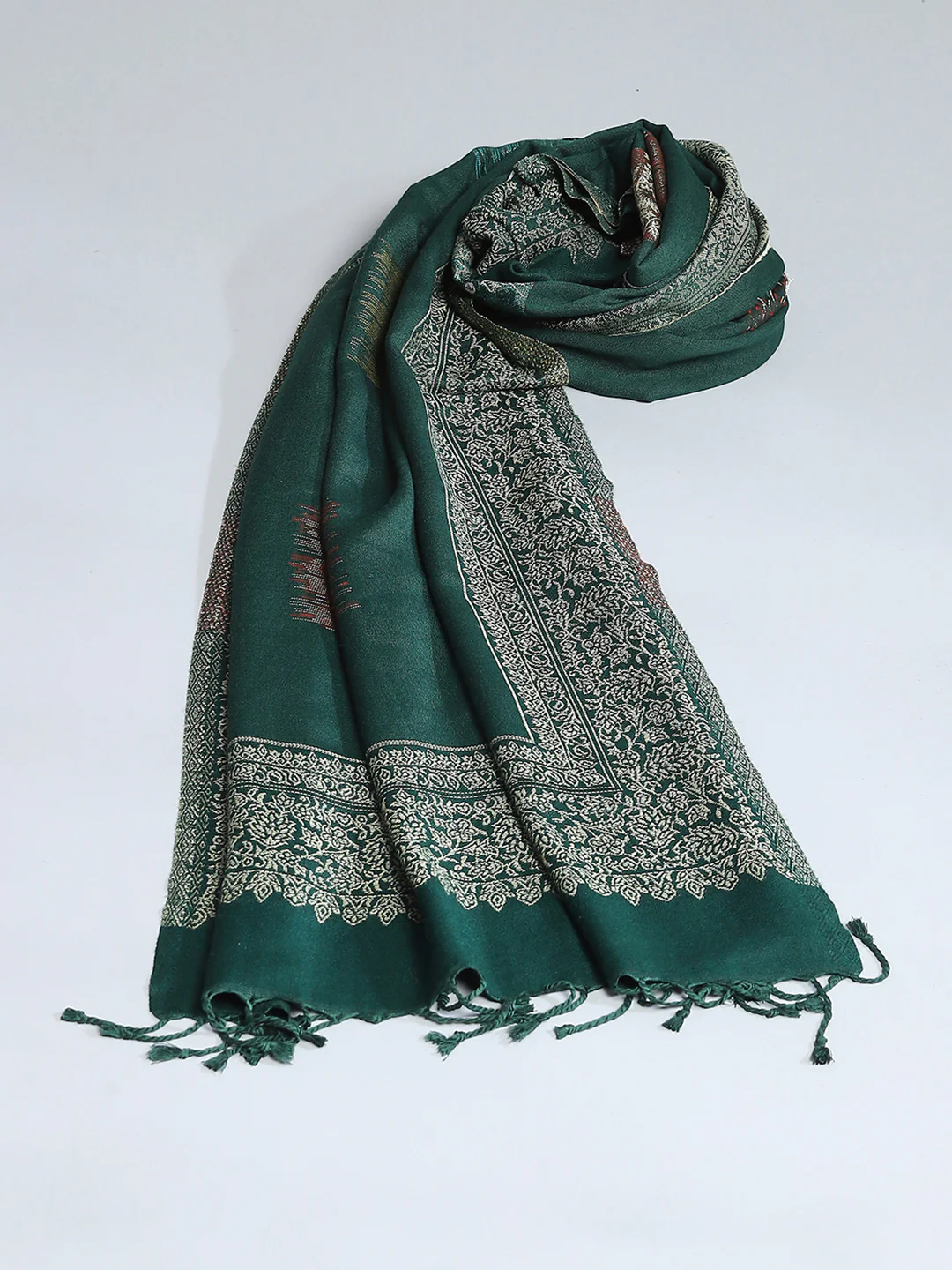 Women Green Self Design Stole - Image 6