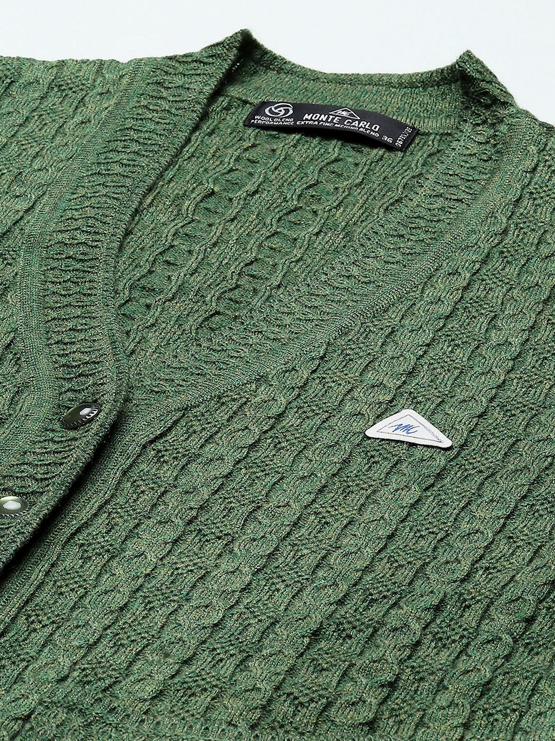 Women Green Self Design V Neck Full Sleeve Cardigan - Image 7