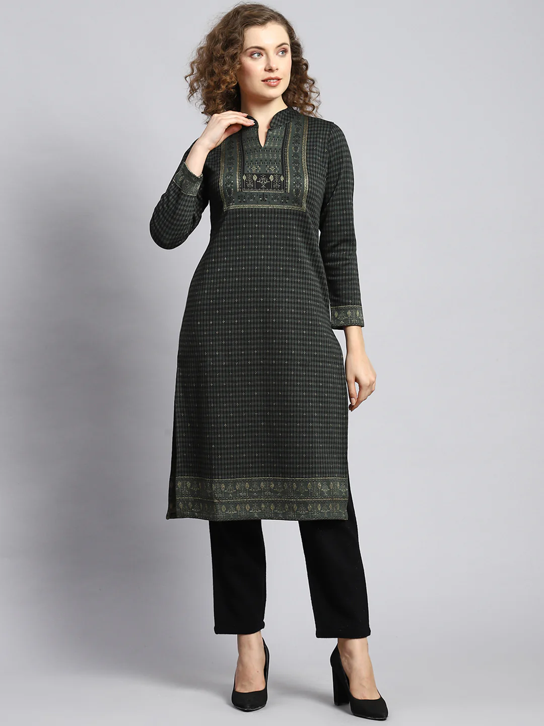 Women Green Self Kurti - Image 2