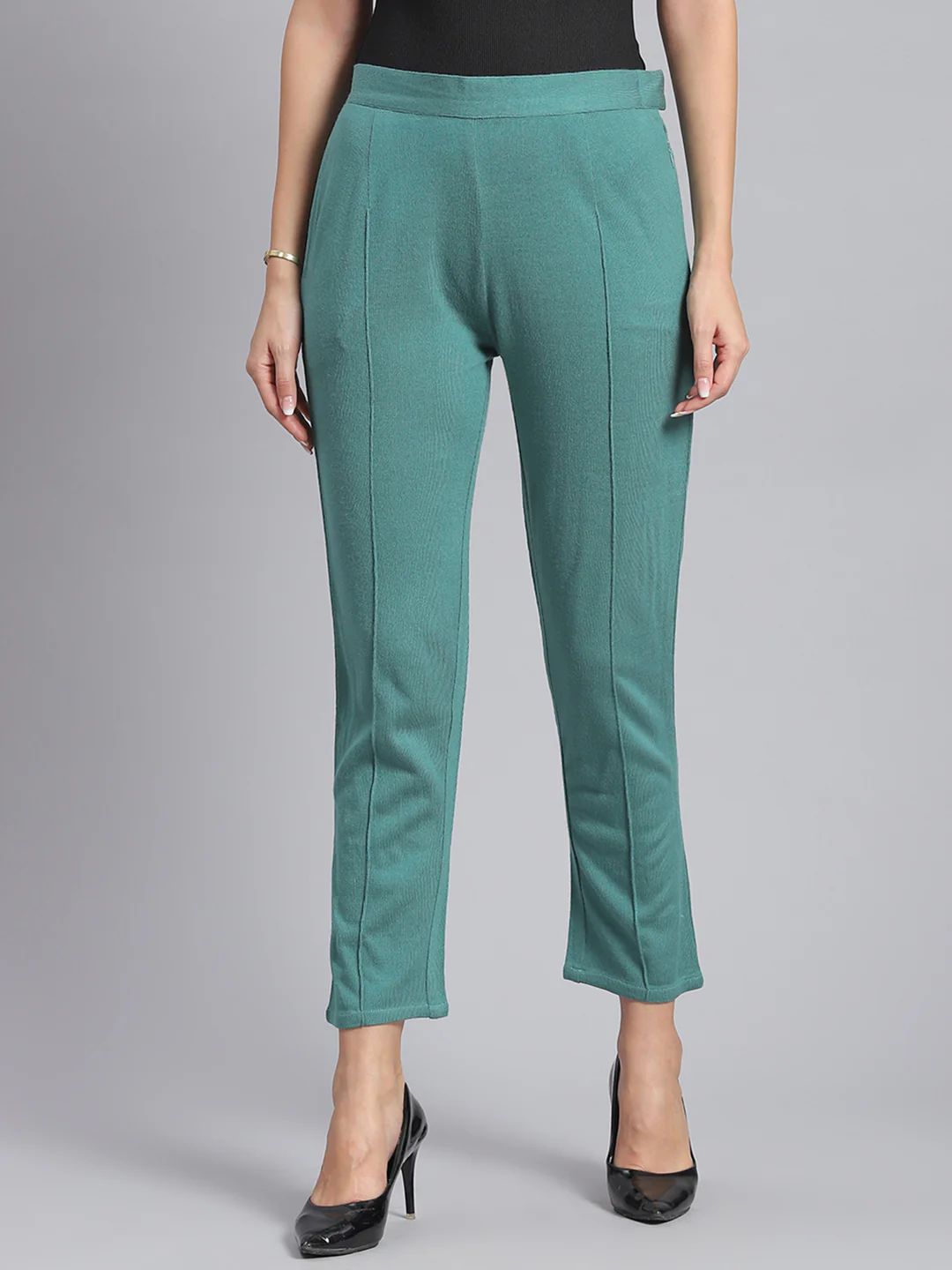 Women Green Self Design Regular Fit Winter Lowers - Image 3