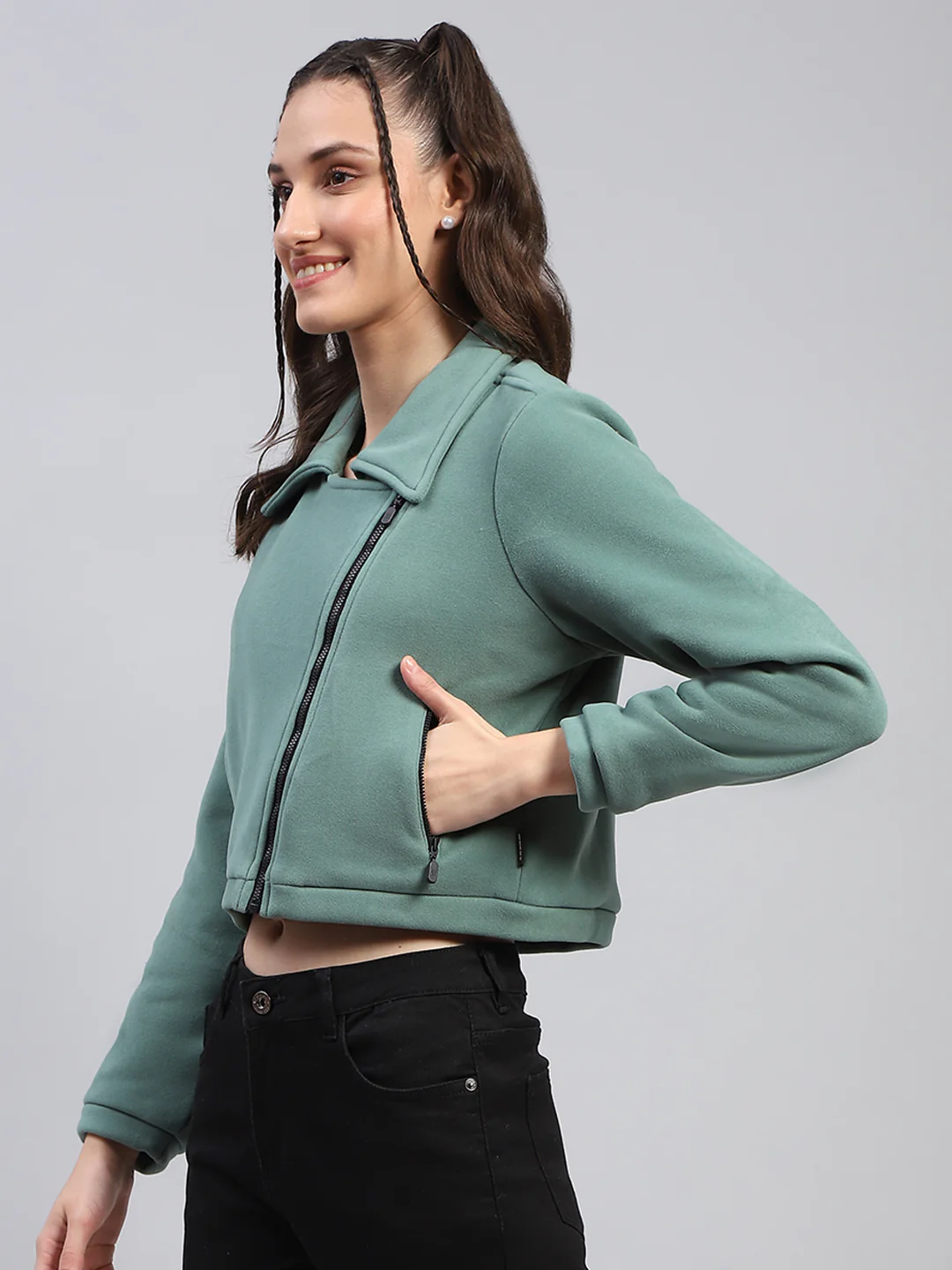 Rock.it Women Green Solid Collar Full Sleeve Jacket - Image 3