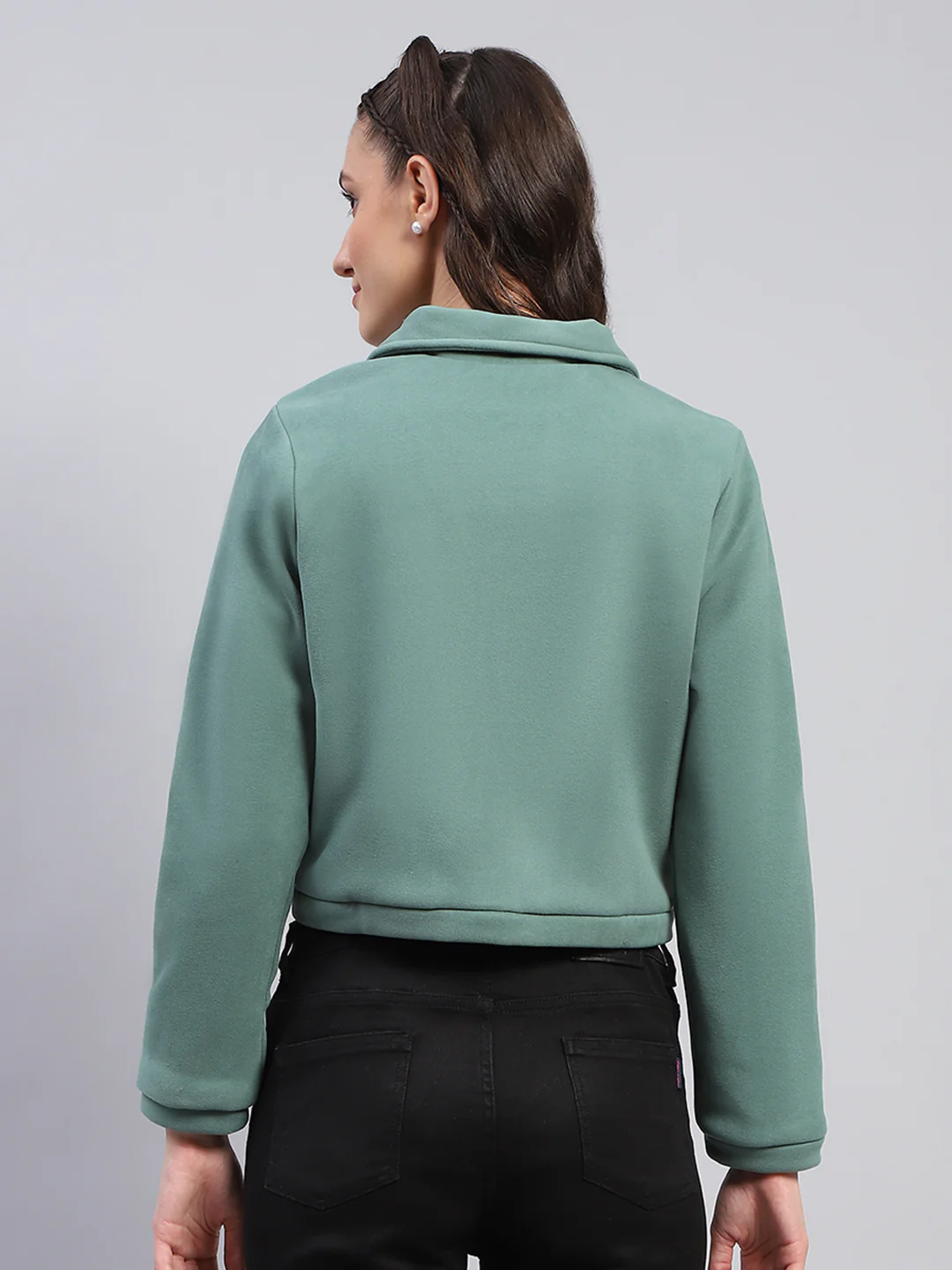 Rock.it Women Green Solid Collar Full Sleeve Jacket - Image 5