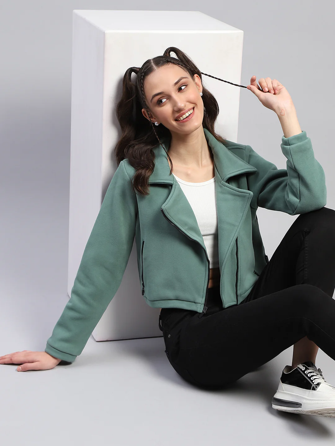 Rock.it Women Green Solid Collar Full Sleeve Jacket - Image 6
