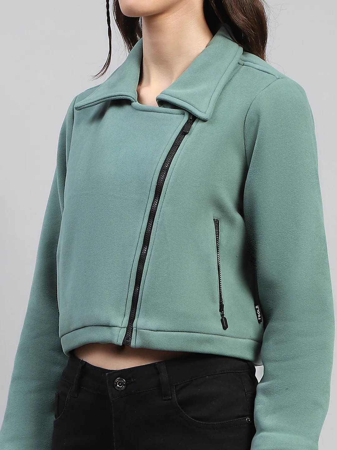 Rock.it Women Green Solid Collar Full Sleeve Jacket - Image 7