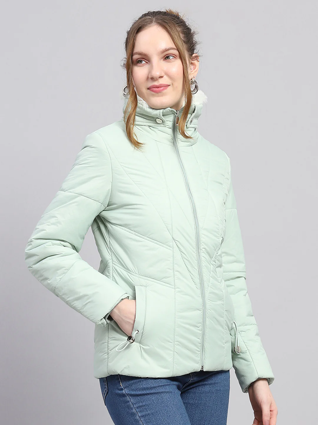 Women Green Solid Collar Full Sleeve Jacket - Image 4