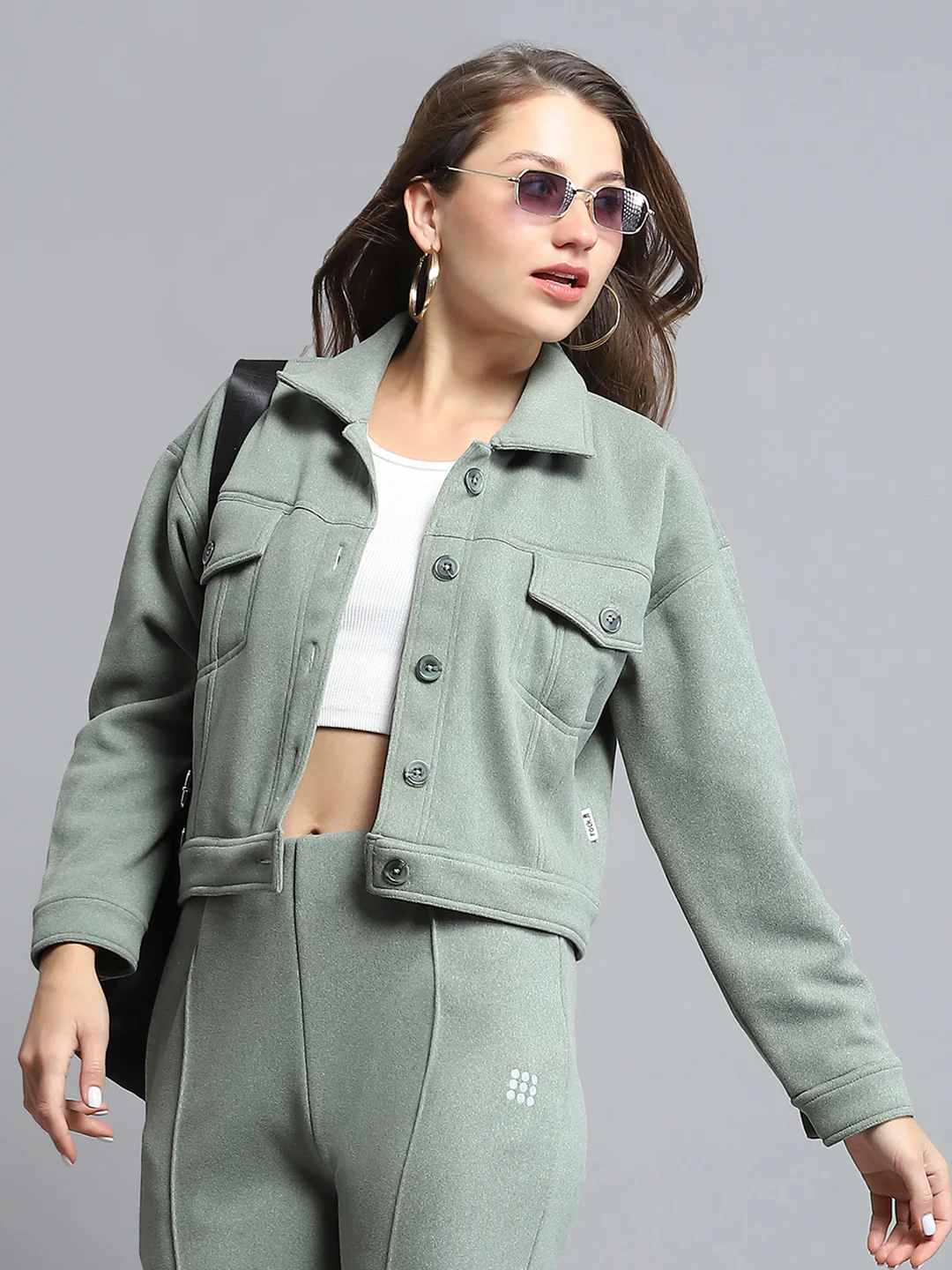 Rock.it Women Green Solid Collar Full Sleeve Tracksuit - Image 6
