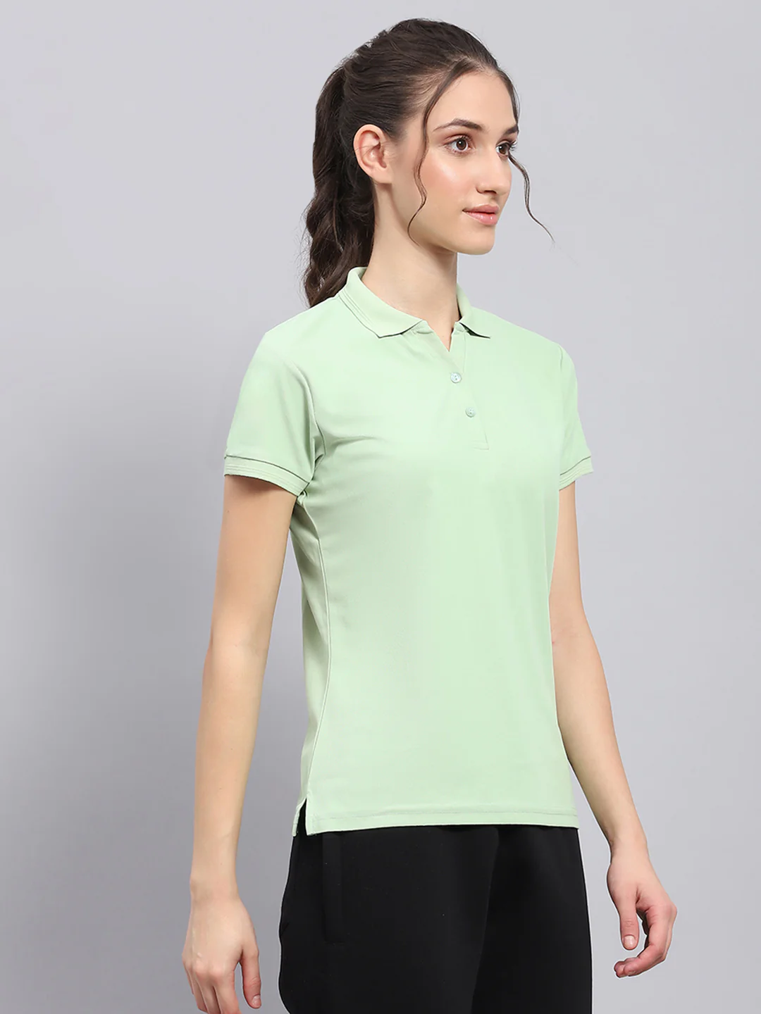 Rock.it Women Green Solid Collar Half Sleeve T Shirt - Image 4