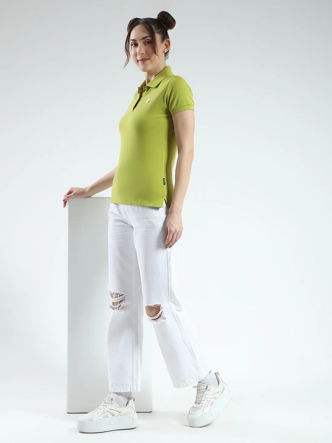 Rock.it Women Green Solid Collar Half Sleeve T-Shirt - Image 2