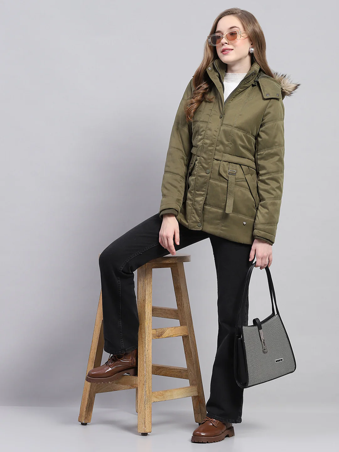 Women Green Solid Detachable Hood Full Sleeve Jacket - Image 2