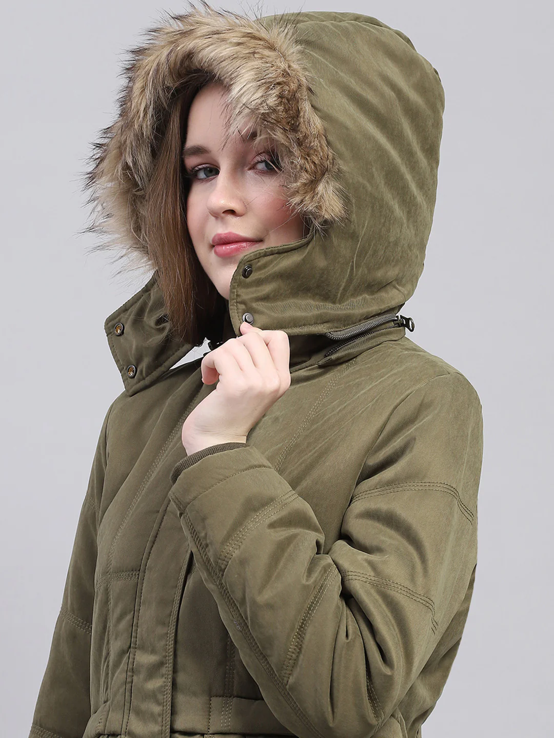 Women Green Solid Detachable Hood Full Sleeve Jacket - Image 8