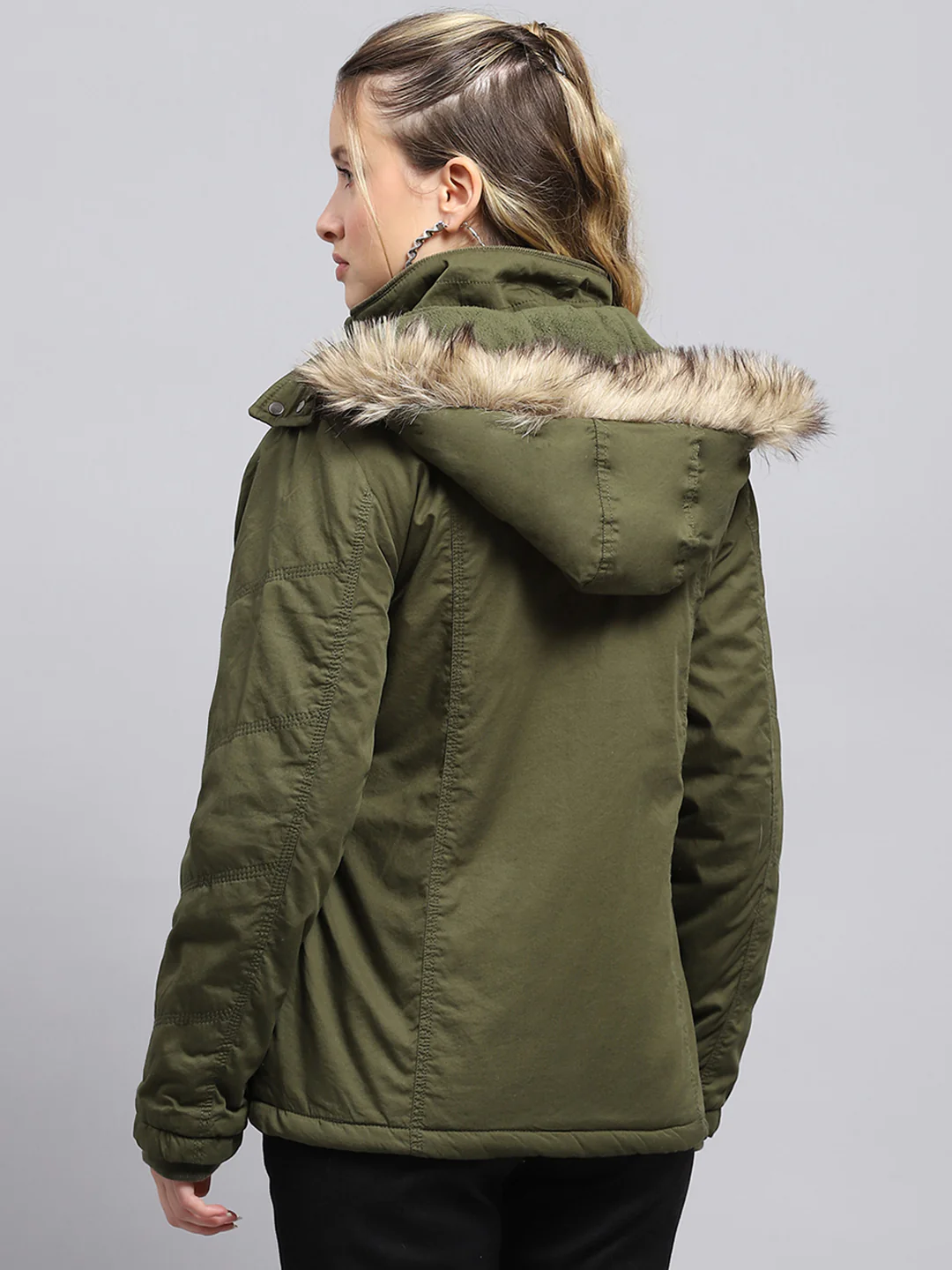 Women Green Solid Detachable Hood Full Sleeve Jacket - Image 5