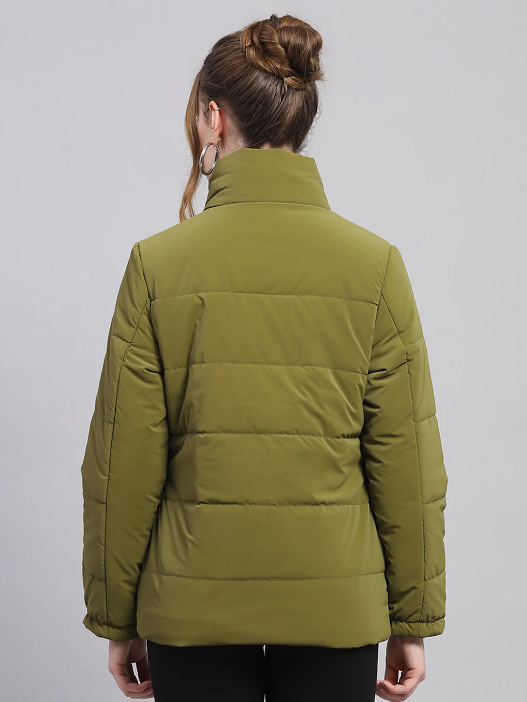 Women Green Solid High Neck Full Sleeve Jacket - Image 5