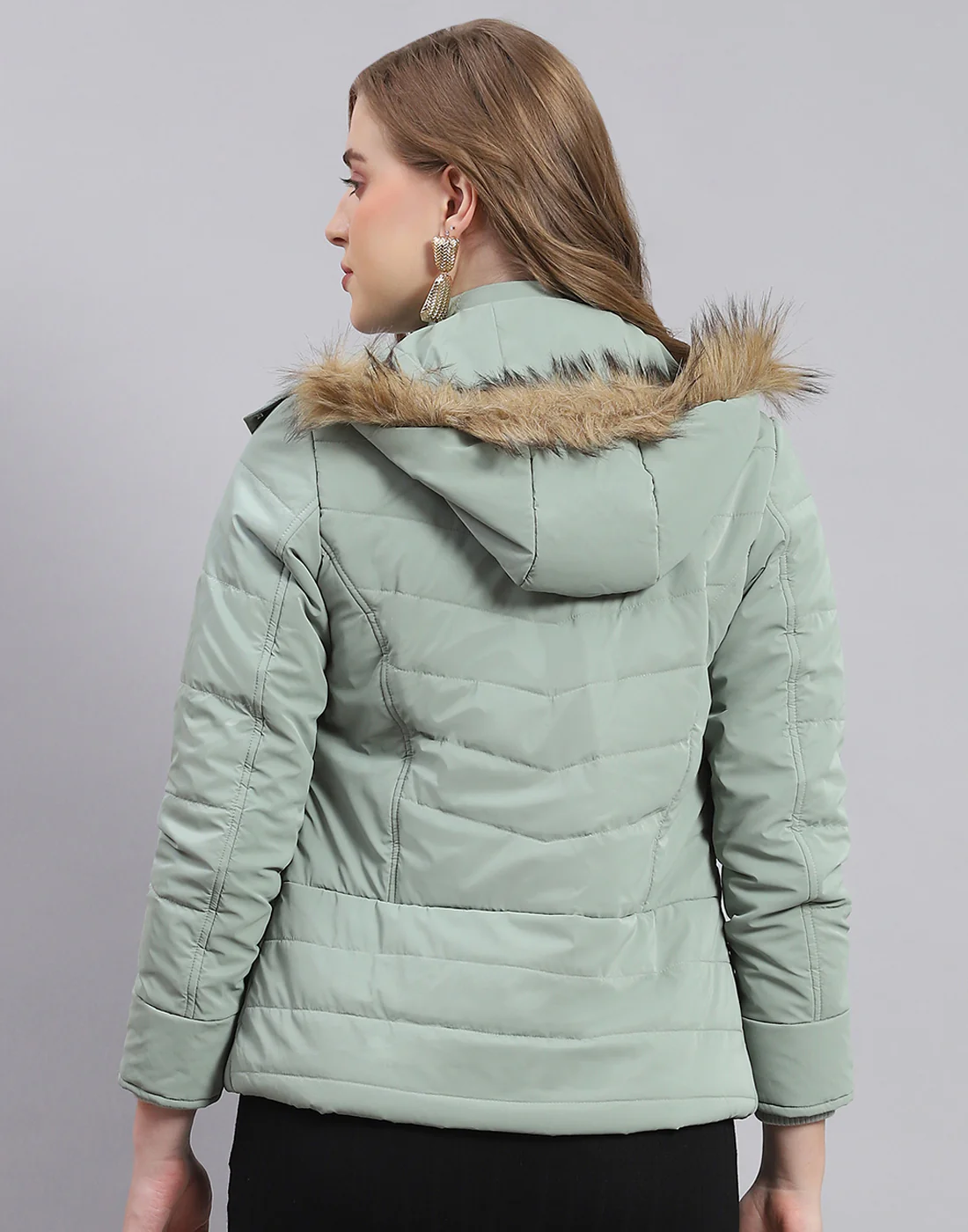 Women Green Solid Hooded Full Sleeve Jacket - Image 5