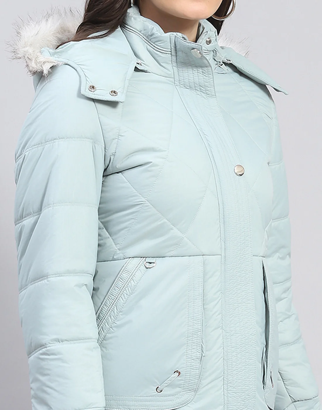 Women Green Solid Hooded Full Sleeve Jacket - Image 7