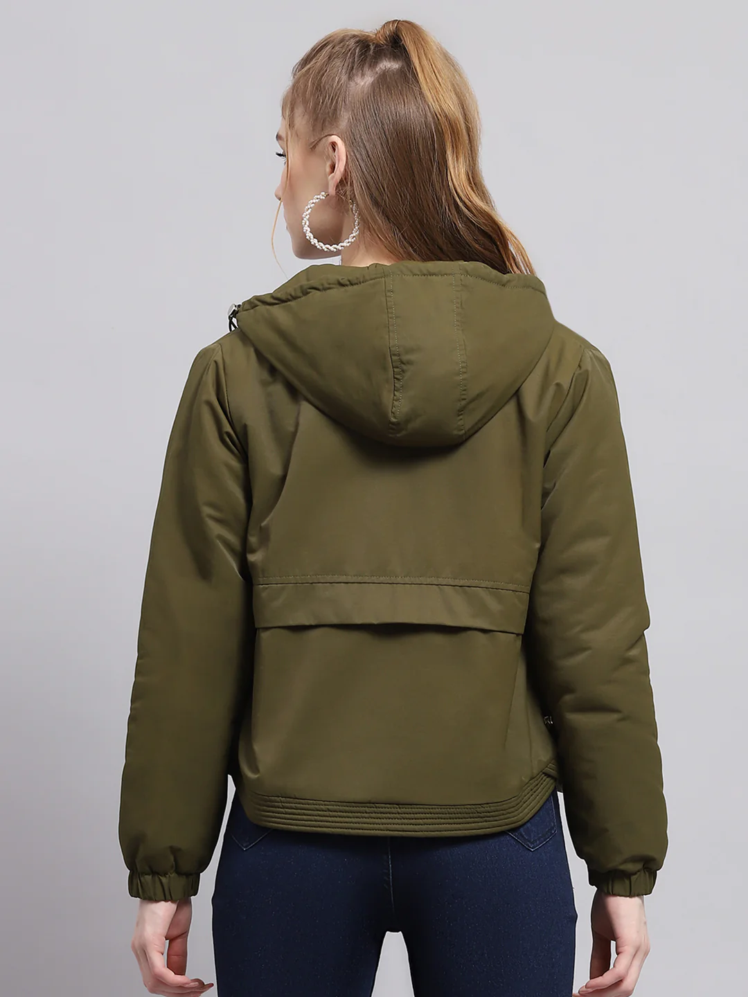 Women Green Solid Hooded Full Sleeve Jacket - Image 5