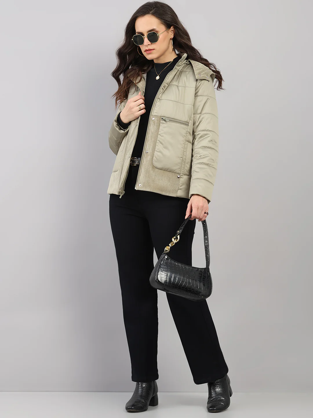 Women Green Solid Hooded Full Sleeve Jacket - Image 2