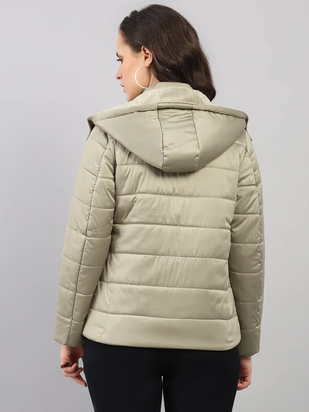 Women Green Solid Hooded Full Sleeve Jacket - Image 5
